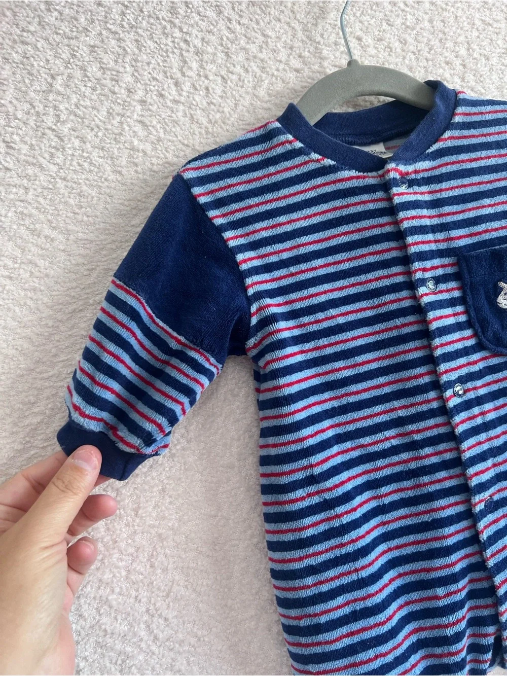 OshKosh Vintage Baby Velour Stripe‎ One Piece Romper Size 0-3 Months